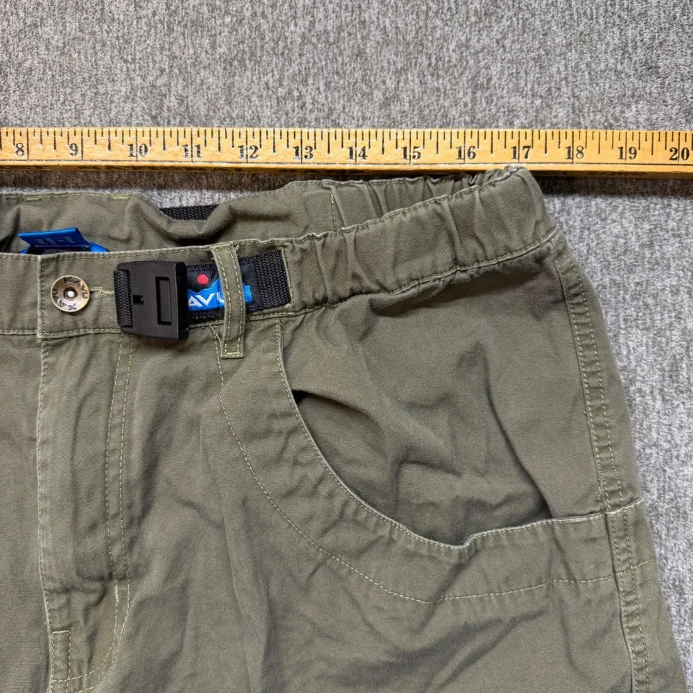 KAVU Men XL Big Eddy Shorts Olive Green Canvas Belted Hiking Outdoor Gorpcore